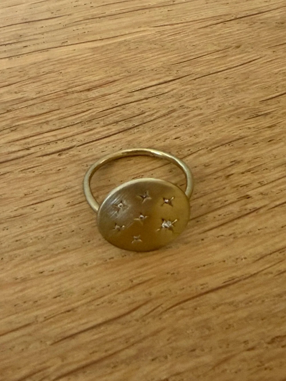 Star Accent Gold platted Disc Ring - Women's Fashion Jewelry